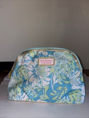 Lilly Pulitzer Blue and Green Floral Cosmetic Bag